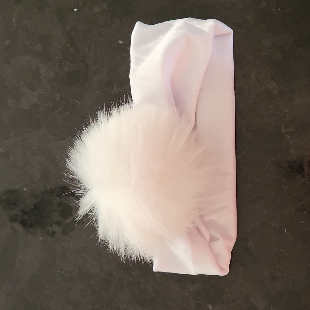 White pom pom headband toddler girl
